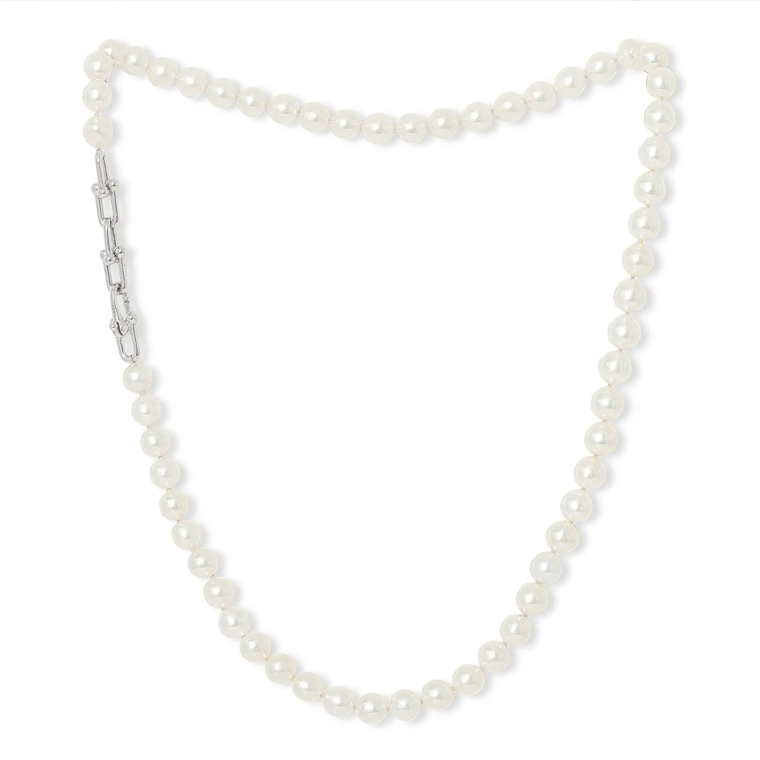 Gratia cultured freshwater pearl necklace with chunky silver chain feature