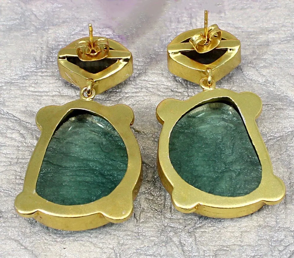 Green Amethyst and Labradorite Gemstone Statement Earrings 2.0”