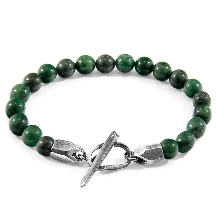 GREEN JADE TINAGO SILVER AND STONE BEADED BRACELET