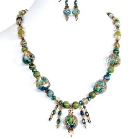 Guinevere: 20" Blue and Green Beaded Necklace Set