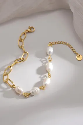 Half Pearl Half Chain Stainless Steel Bracelet