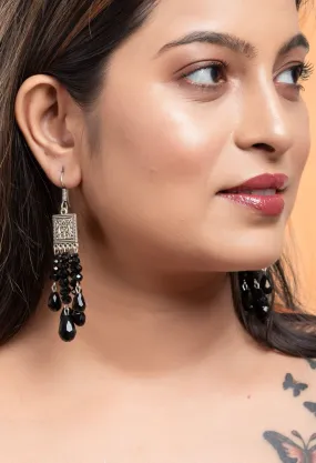 Handmade Black Earrings - Oxidised Silver Drop Design, Non-Allergic, Ideal For All Occasions