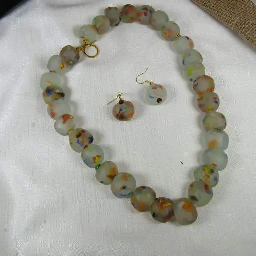 Handmade Rainbow Specked Glass Beaded Necklace & Earrings Set