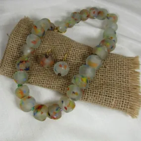 Handmade Rainbow Specked Glass Beaded Necklace & Earrings Set