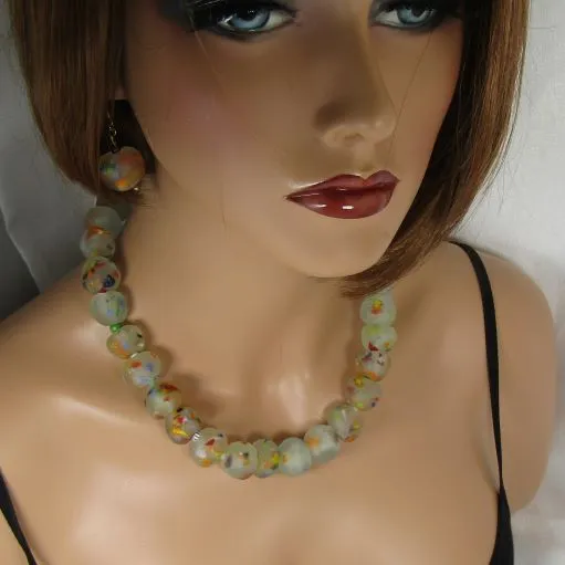 Handmade Rainbow Specked Glass Beaded Necklace & Earrings Set