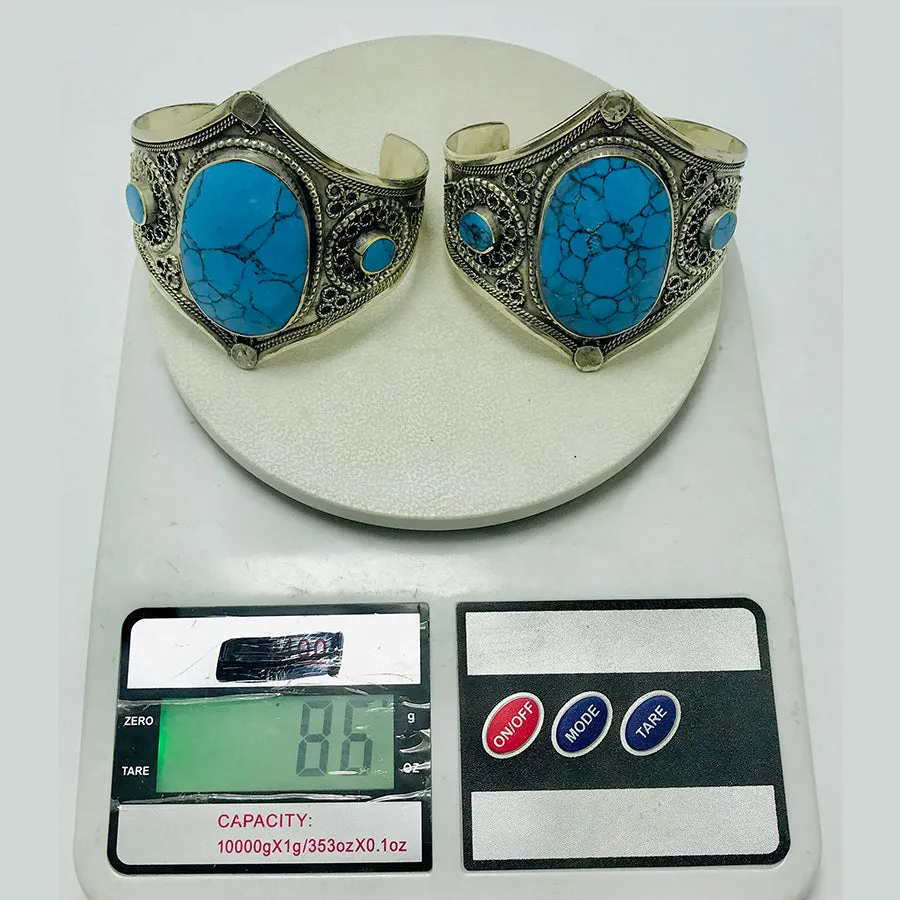 Handmade Turquoise Stone Wide Cuff Bracelet