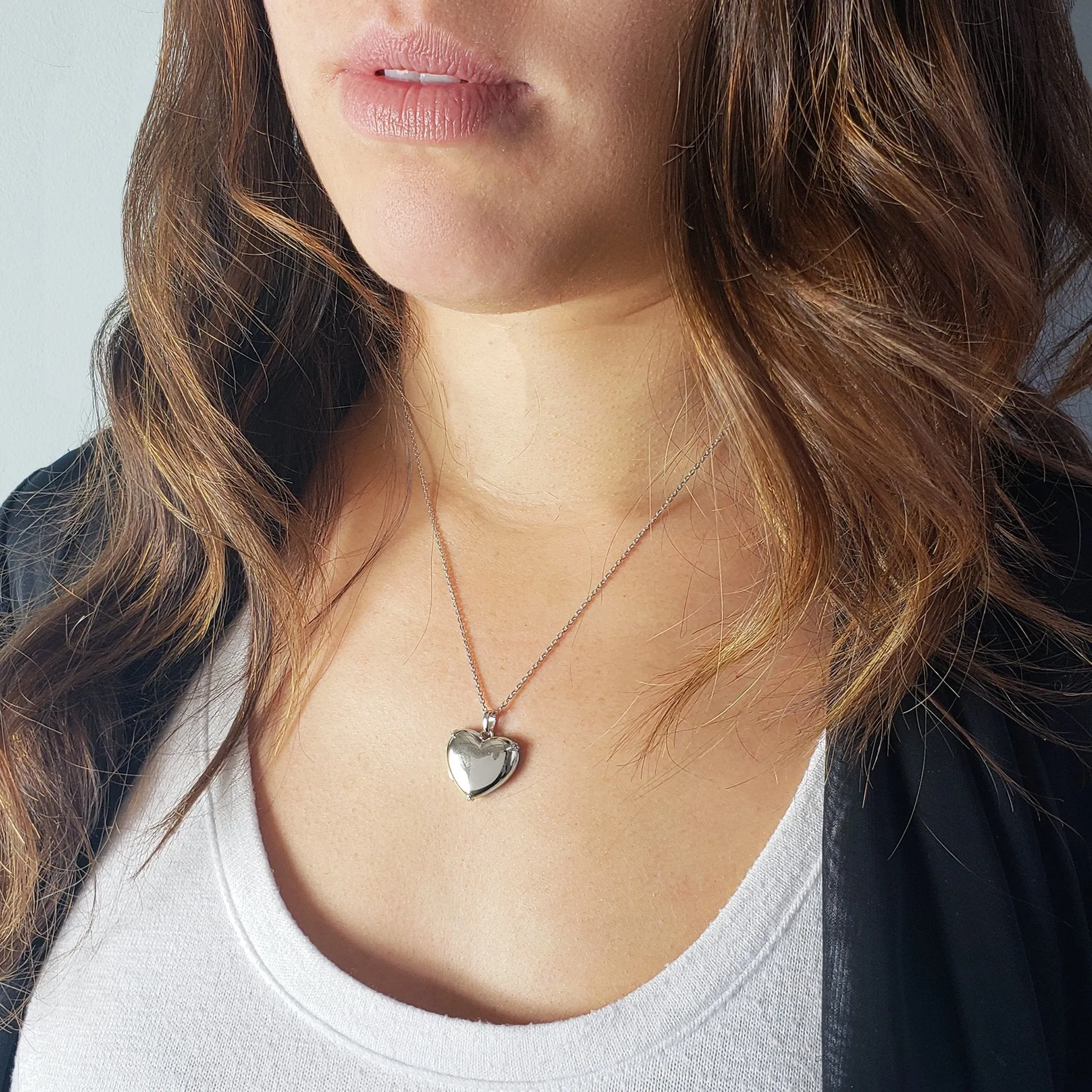 Heart Locket Necklace with White Sapphires