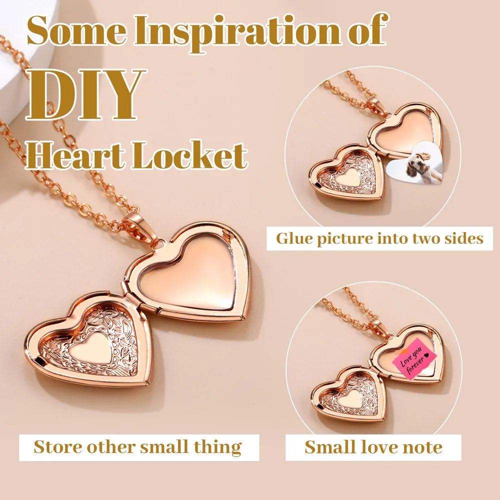 Heart Pendant Rose Gold Photo Locket Necklace for Womens That Holds Pictures Memorial Jewelry Girls Mom Wife Birthday Christmas Gifts