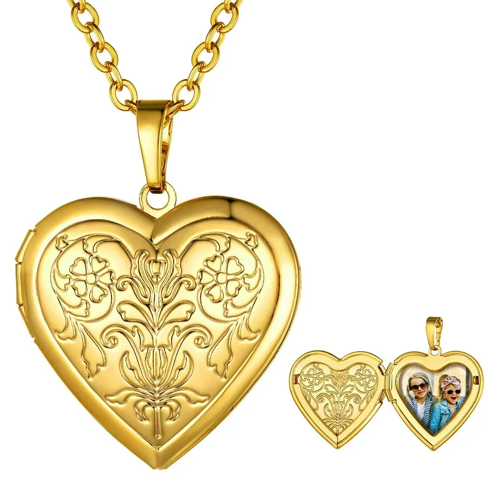 Heart Pendant Rose Gold Photo Locket Necklace for Womens That Holds Pictures Memorial Jewelry Girls Mom Wife Birthday Christmas Gifts