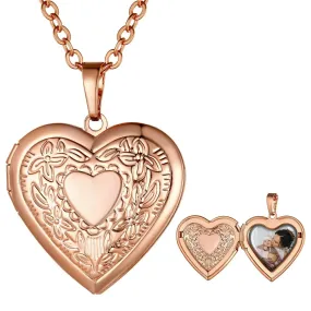 Heart Pendant Rose Gold Photo Locket Necklace for Womens That Holds Pictures Memorial Jewelry Girls Mom Wife Birthday Christmas Gifts