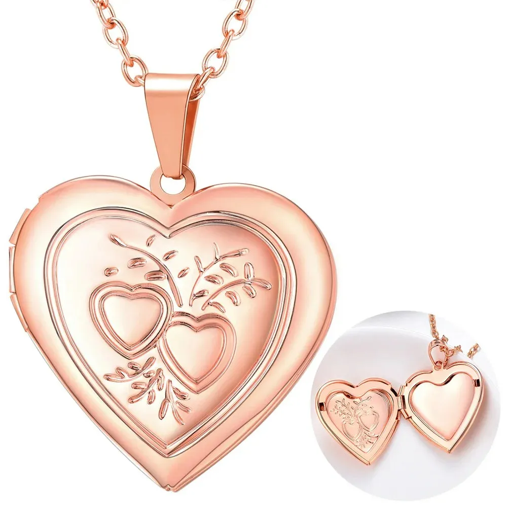 Heart Pendant Rose Gold Photo Locket Necklace for Womens That Holds Pictures Memorial Jewelry Girls Mom Wife Birthday Christmas Gifts