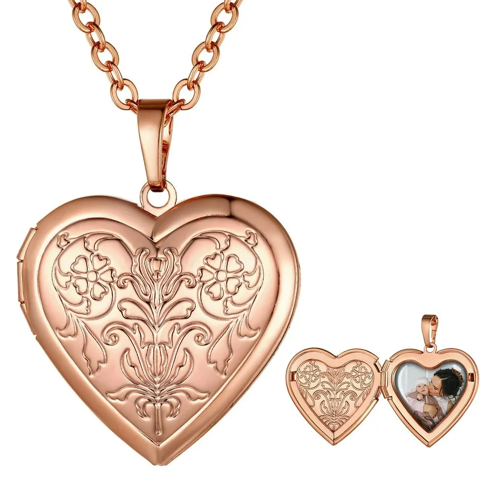Heart Pendant Rose Gold Photo Locket Necklace for Womens That Holds Pictures Memorial Jewelry Girls Mom Wife Birthday Christmas Gifts