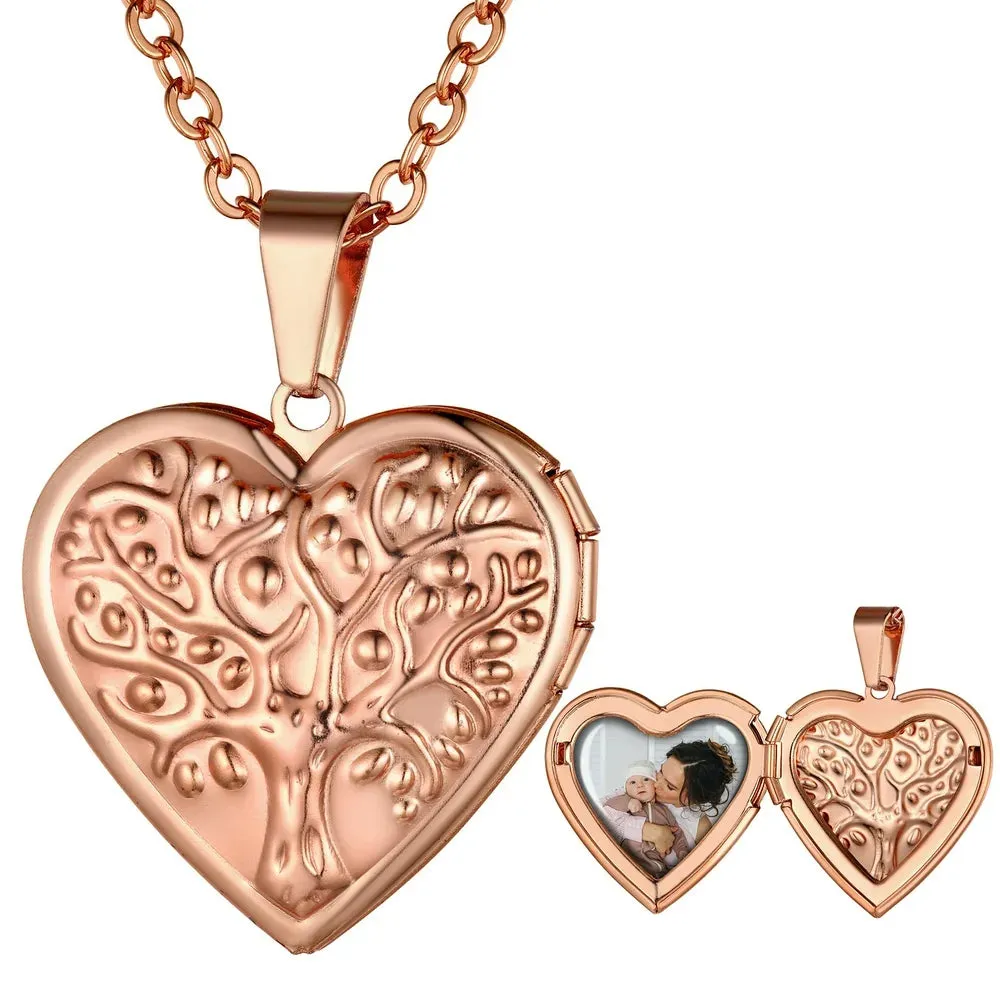 Heart Pendant Rose Gold Photo Locket Necklace for Womens That Holds Pictures Memorial Jewelry Girls Mom Wife Birthday Christmas Gifts