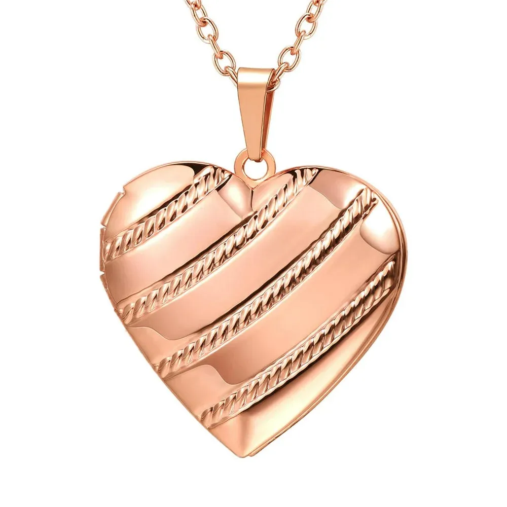Heart Pendant Rose Gold Photo Locket Necklace for Womens That Holds Pictures Memorial Jewelry Girls Mom Wife Birthday Christmas Gifts