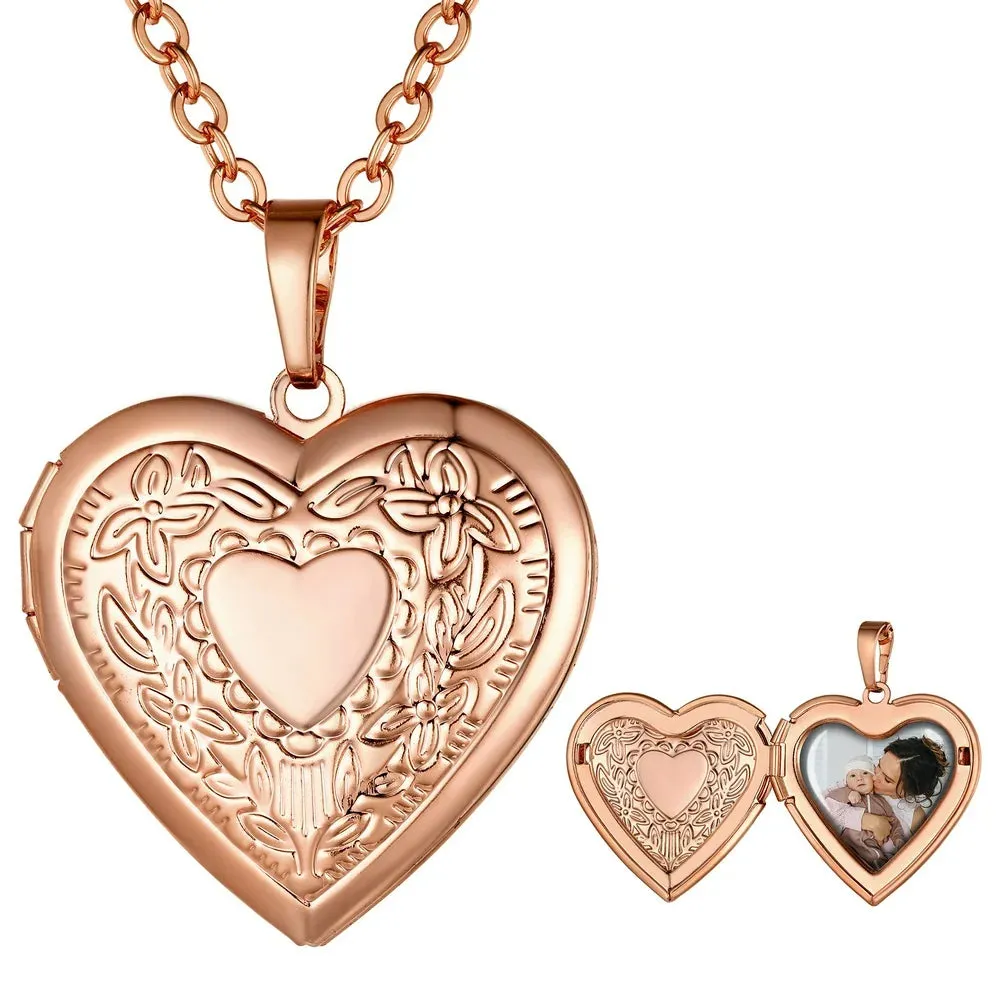 Heart Pendant Rose Gold Photo Locket Necklace for Womens That Holds Pictures Memorial Jewelry Girls Mom Wife Birthday Christmas Gifts