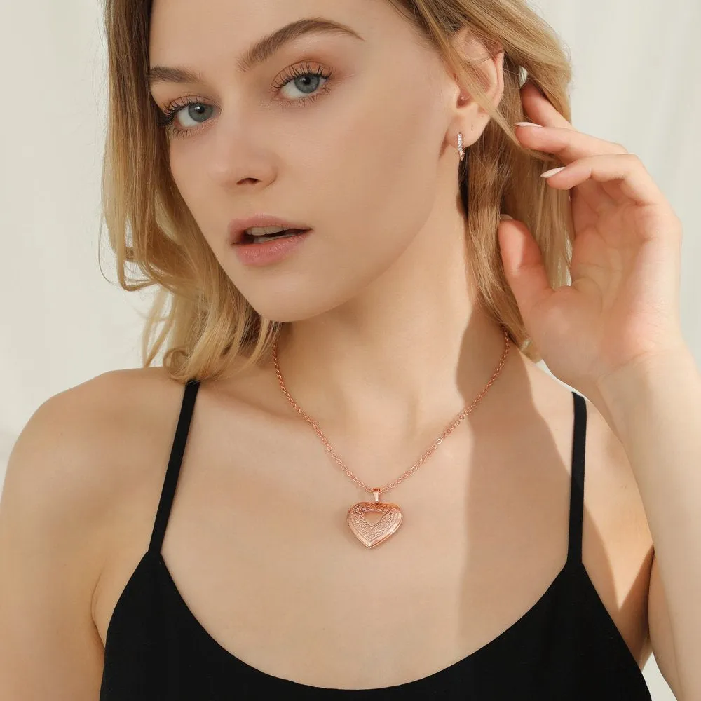 Heart Pendant Rose Gold Photo Locket Necklace for Womens That Holds Pictures Memorial Jewelry Girls Mom Wife Birthday Christmas Gifts