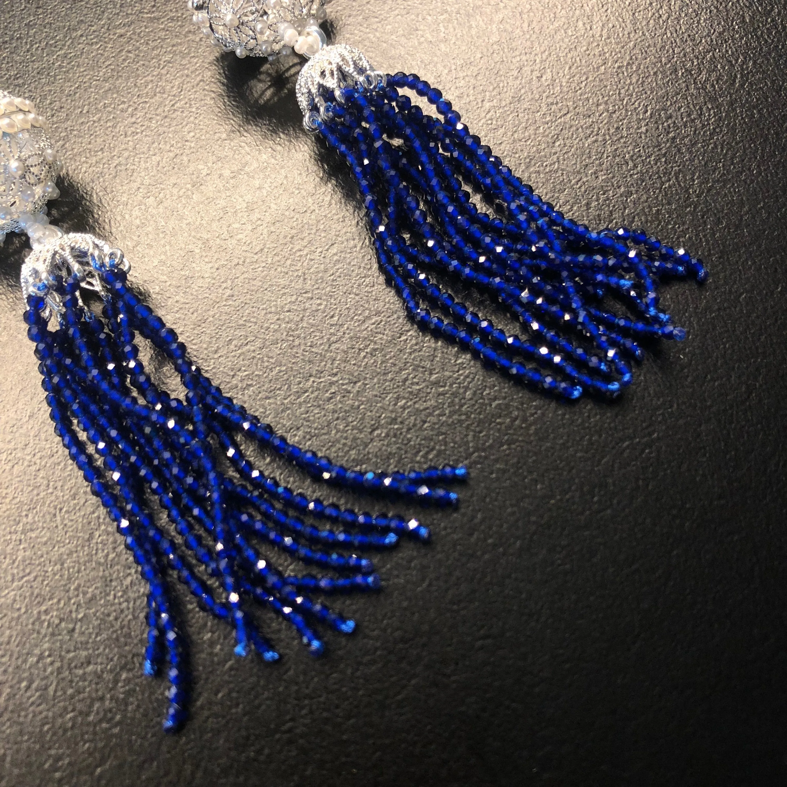 Herbal Locket Crystal Tassel Earrings - Lapis Spinel