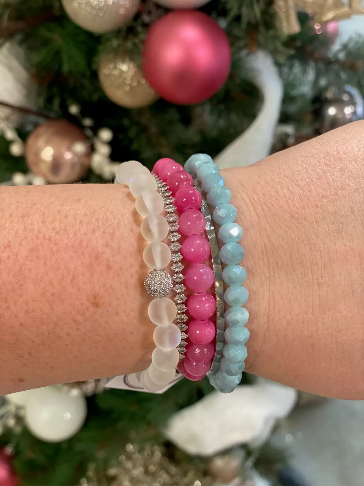 Hibiscus Pink Mountain Jade 8mm Bracelet