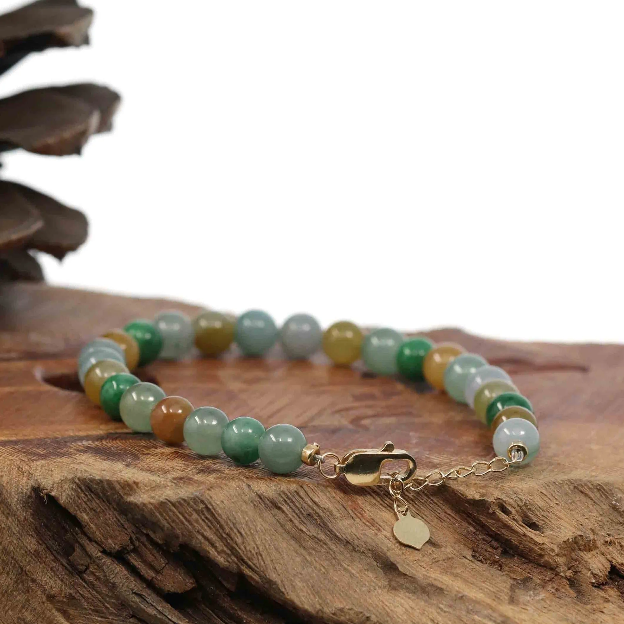 High Multiple Colors Jadeite Jade Beads Bracelet With 18K Yellow Gold Clasp ( 6.5 mm )