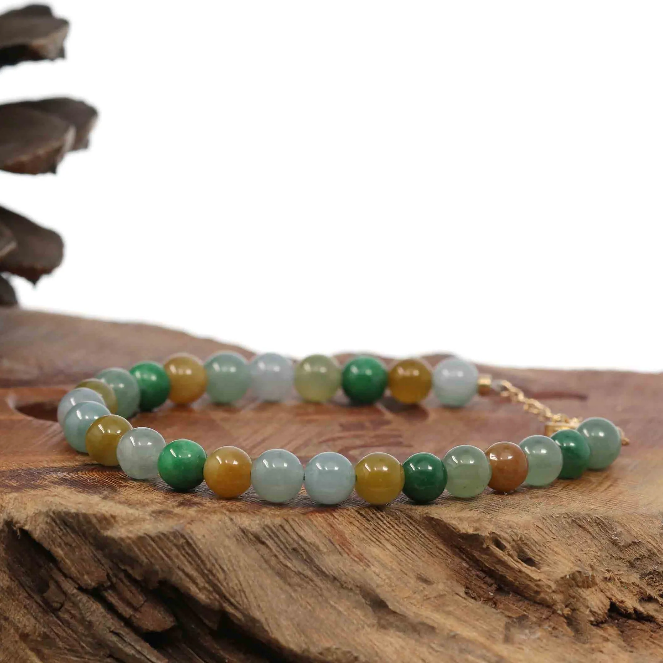 High Multiple Colors Jadeite Jade Beads Bracelet With 18K Yellow Gold Clasp ( 6.5 mm )
