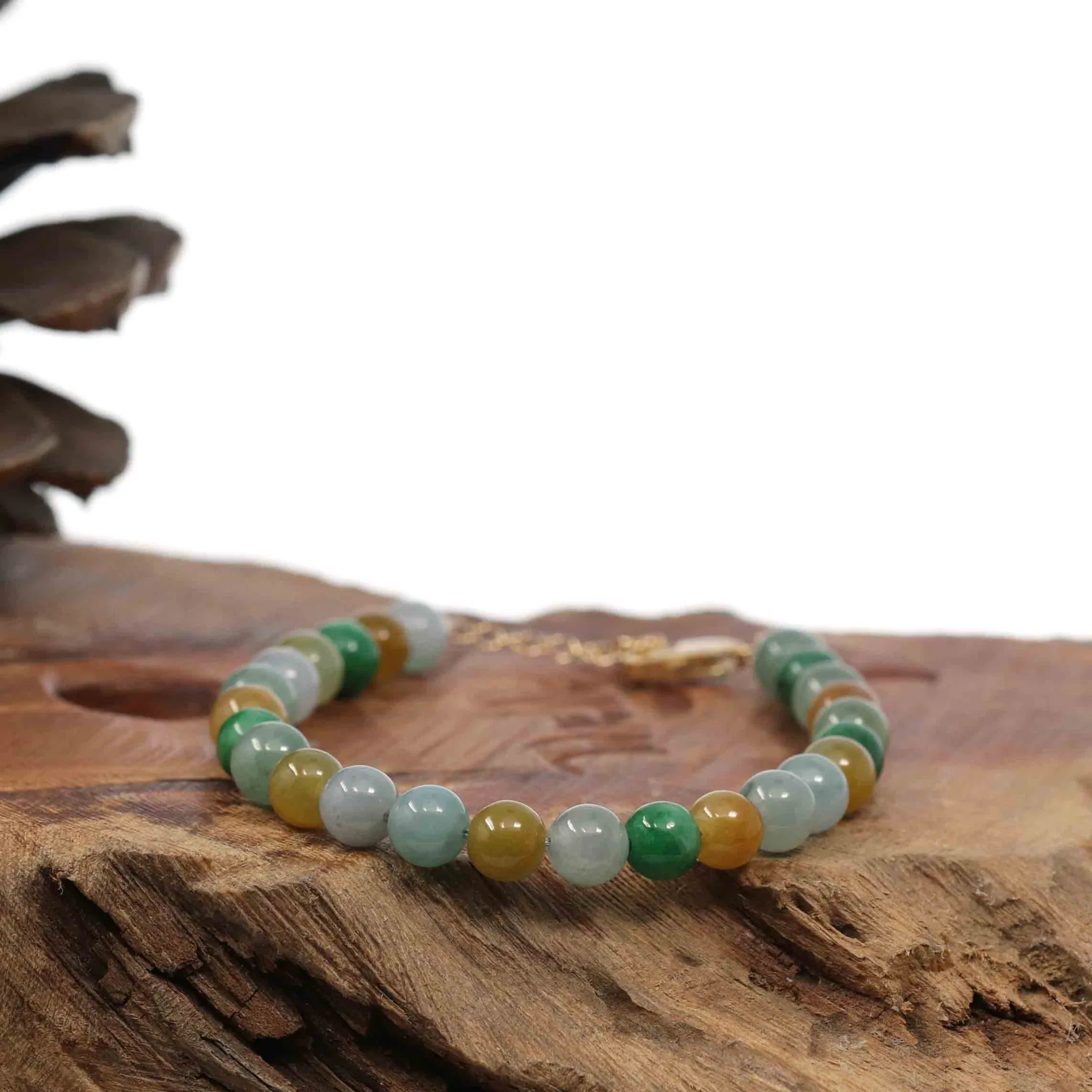 High Multiple Colors Jadeite Jade Beads Bracelet With 18K Yellow Gold Clasp ( 6.5 mm )