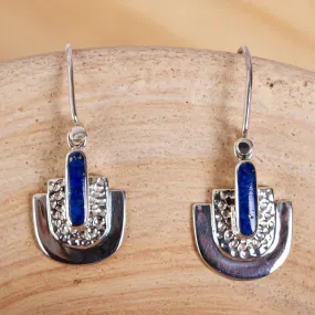 Huipil Style Taxco Lapis Lazuli Dangle Earrings from Mexico