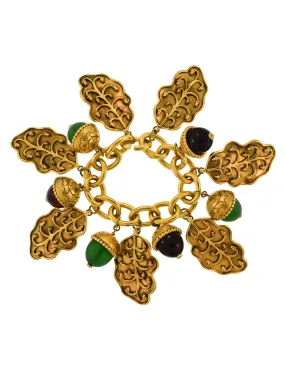 Isabel Canovas Vintage Acorn Leaf Charm Gold Chain Bracelet