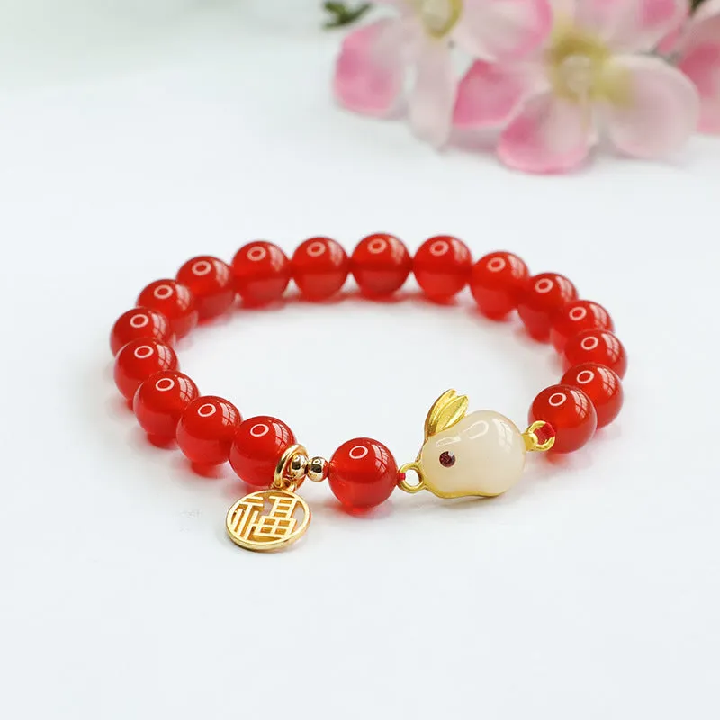 Jade and Agate Rabbit Bracelet by Golden Blessing Brand