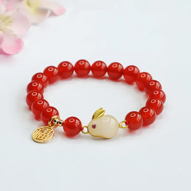 Jade and Agate Rabbit Bracelet by Golden Blessing Brand