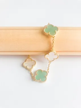 Jade and Mother of Pearl Quatrefoil Bracelet in Gold