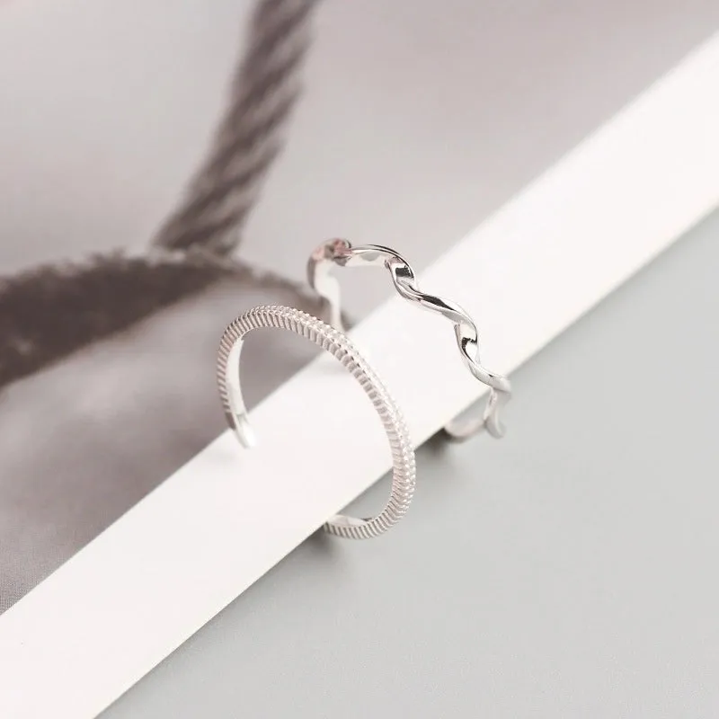 Japanese And Korean Style S925 Sterling Silver Ins Style Geometric Twisted Mobius Very Simple And Fine Little Finger Ring All-match Silver Ring Bracelet