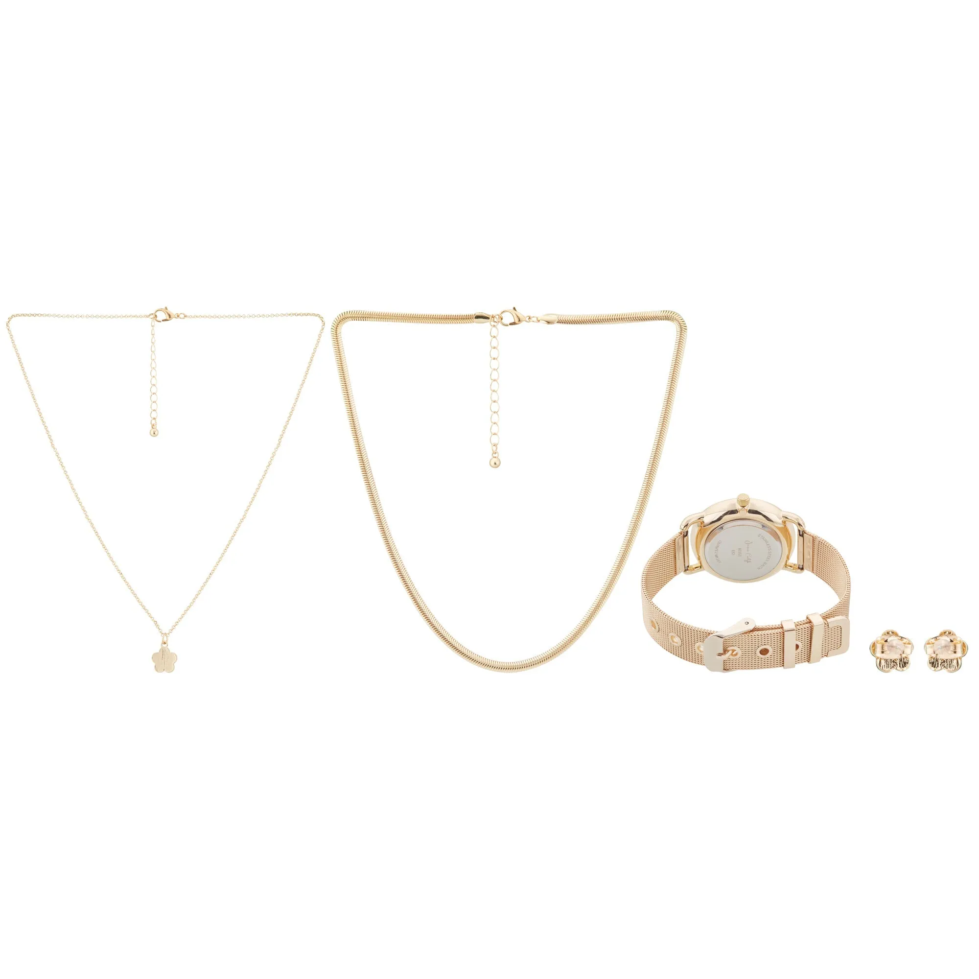 Jessica Carlyle Ladies Analog Shiny Gold Metal Bracelet Watch 34mm Gift Set
