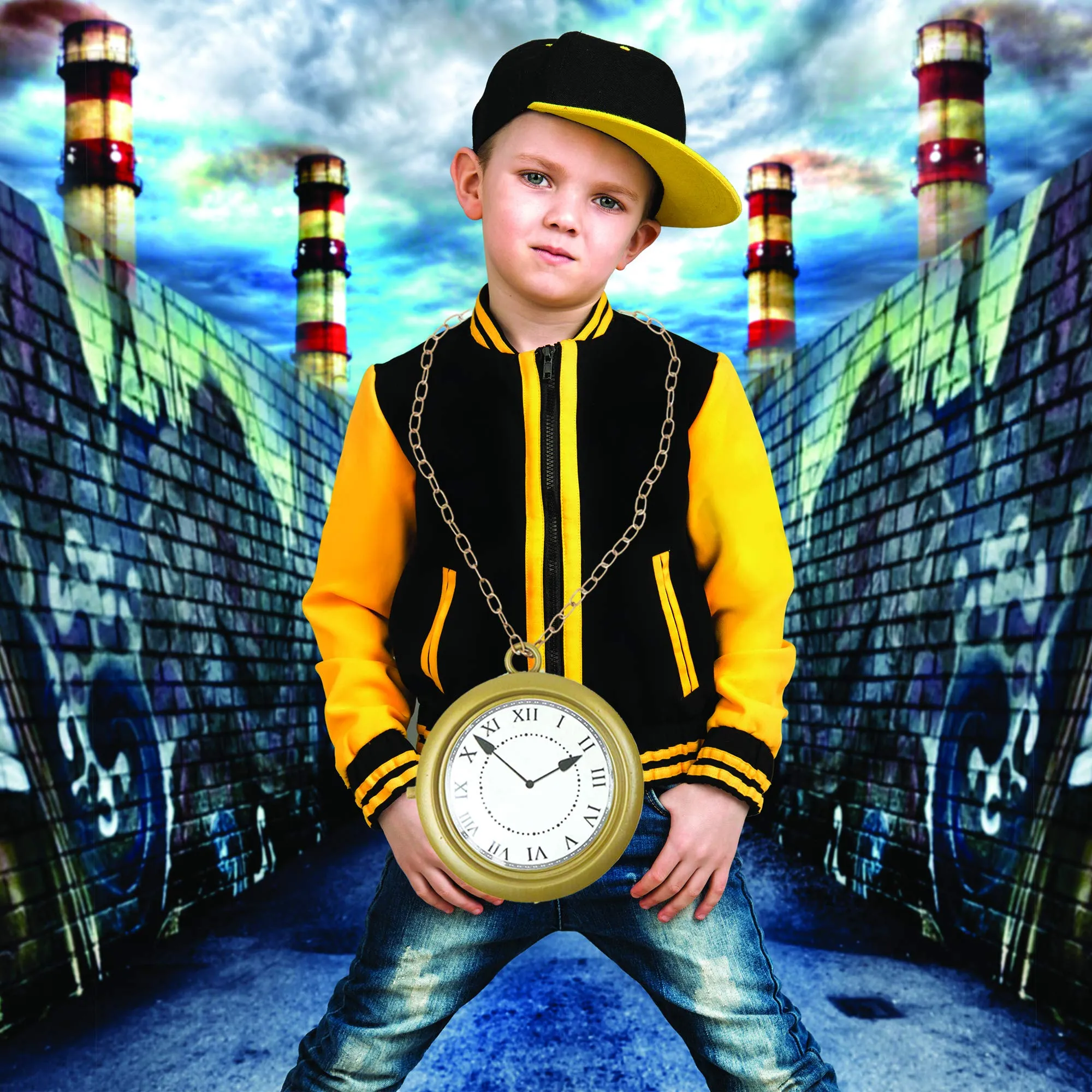 Jumbo Gold Clock Necklace - White Rabbit Clock, Hip Hop Rapper Clock - 1 Piece