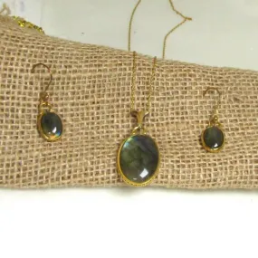 Labradorite Pendant on Gold Chain with Matching  Earring