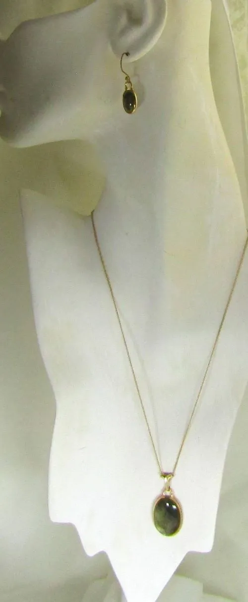 Labradorite Pendant on Gold Chain with Matching  Earring