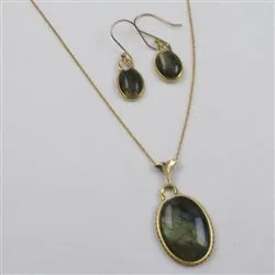 Labradorite Pendant on Gold Chain with Matching  Earring