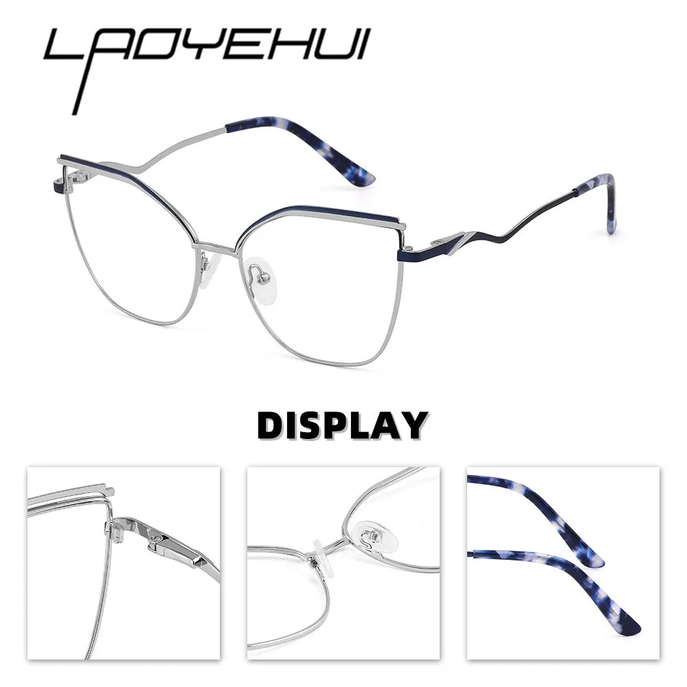 Laoyehui Women's Full Rim Square Cat Eye Alloy Presbyopic Reading Glasses Chain Glr8455