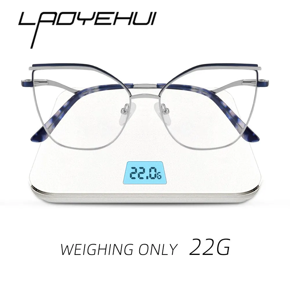 Laoyehui Women's Full Rim Square Cat Eye Alloy Presbyopic Reading Glasses Chain Glr8455