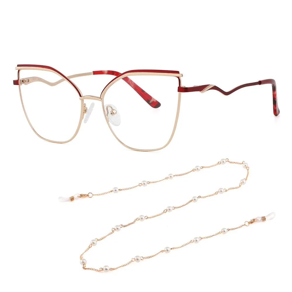 Laoyehui Women's Full Rim Square Cat Eye Alloy Presbyopic Reading Glasses Chain Glr8455