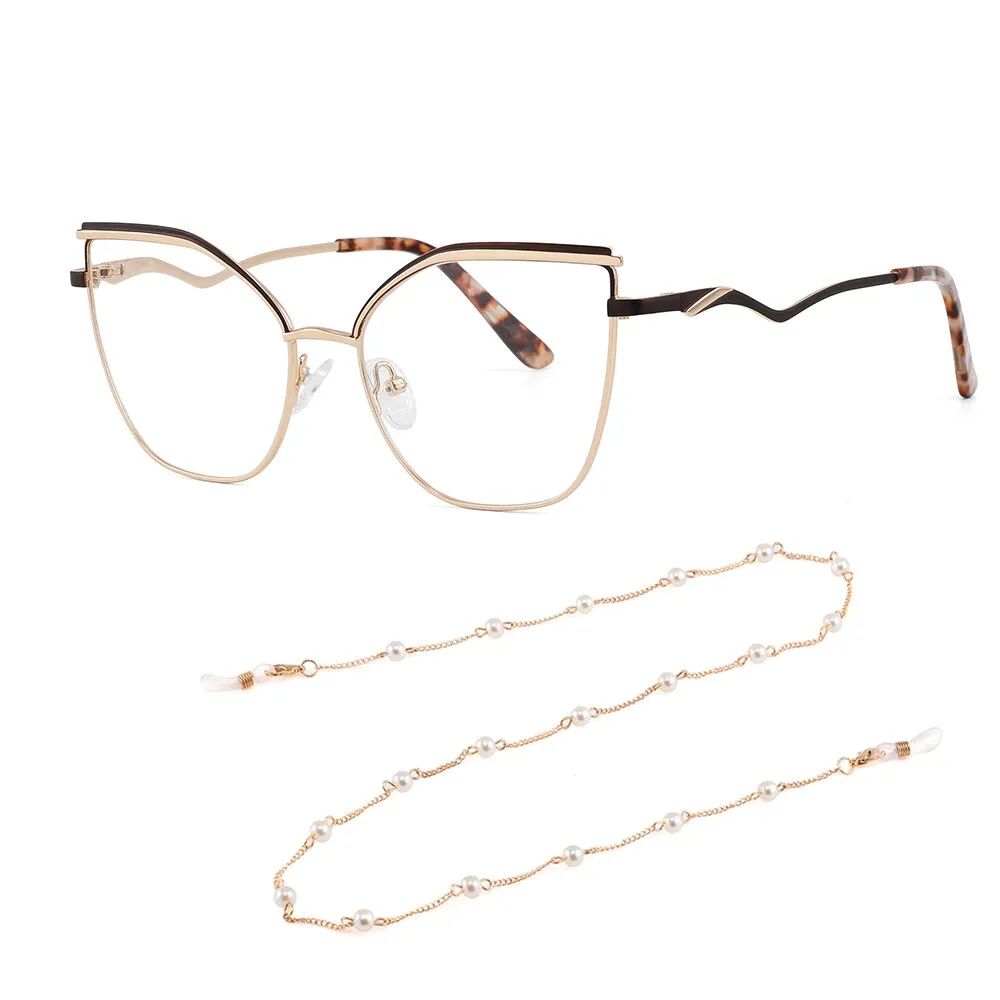 Laoyehui Women's Full Rim Square Cat Eye Alloy Presbyopic Reading Glasses Chain Glr8455