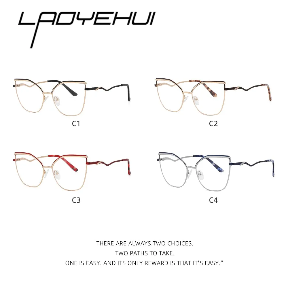 Laoyehui Women's Full Rim Square Cat Eye Alloy Presbyopic Reading Glasses Chain Glr8455