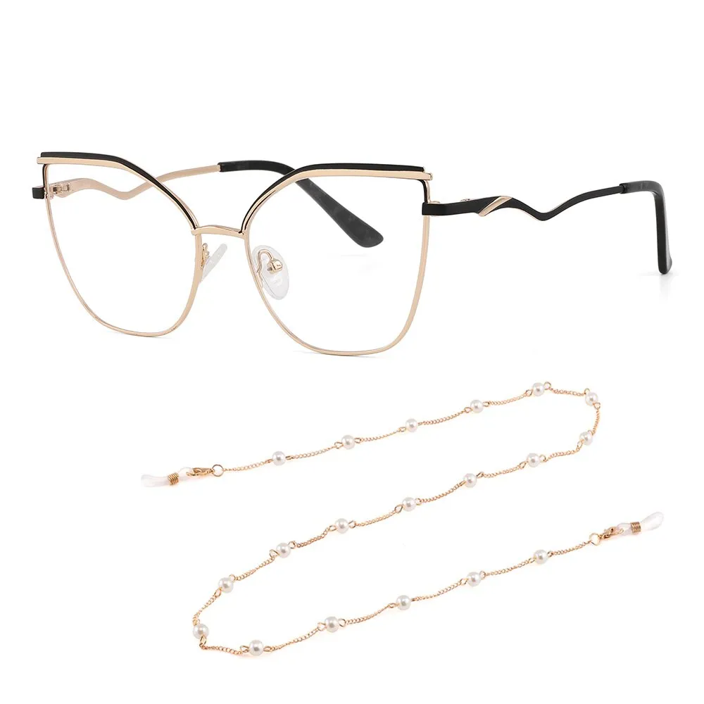 Laoyehui Women's Full Rim Square Cat Eye Alloy Presbyopic Reading Glasses Chain Glr8455