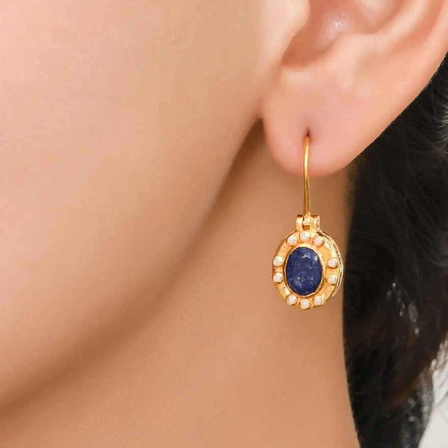 Lapis Pearl Gold Vermeil Over Silver Earrings