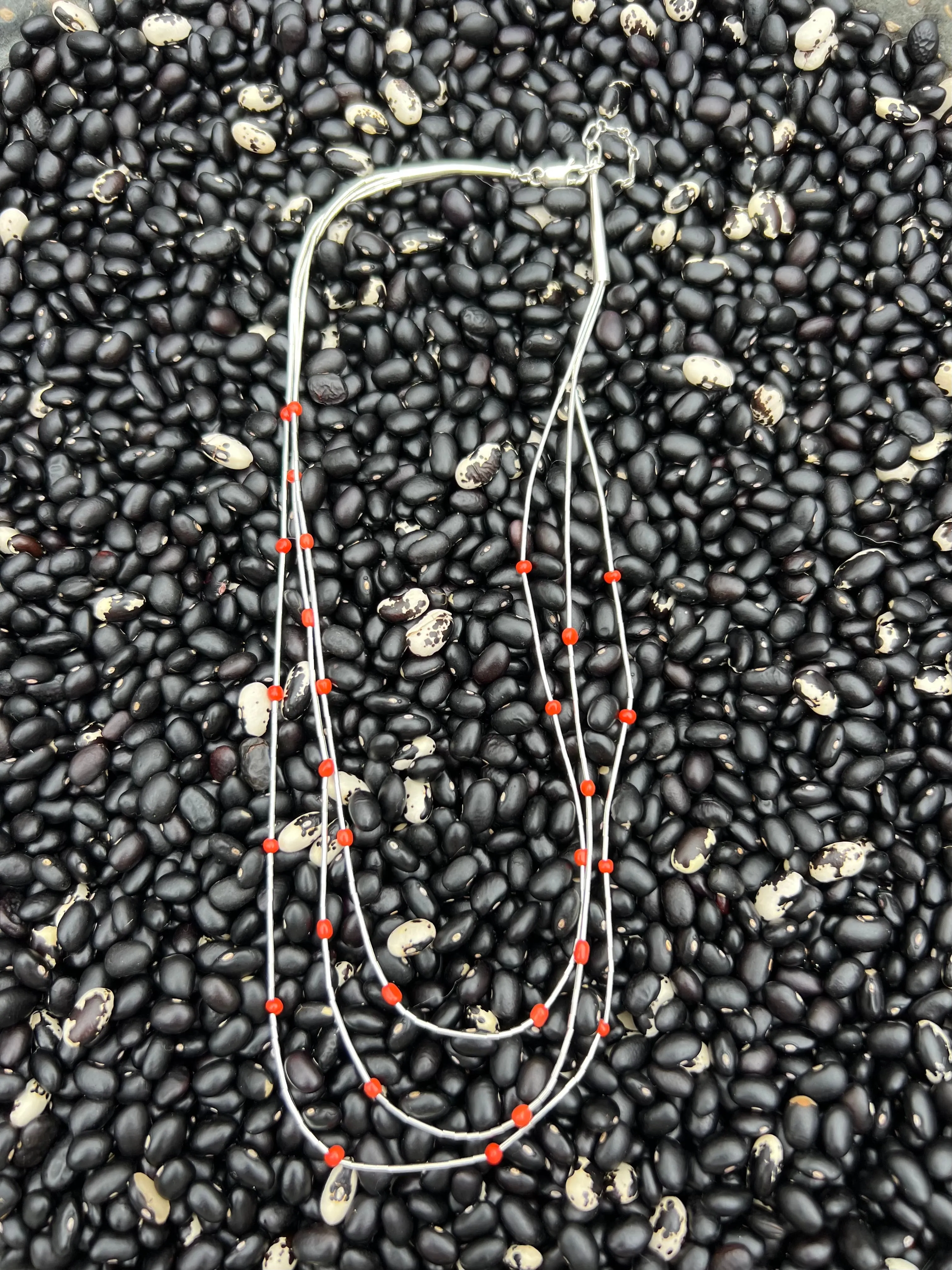 Liquid Silver three strand nugget Necklace turquoise or Co ral