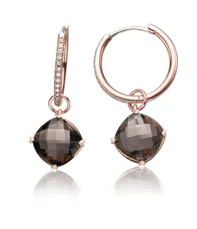 Lisa Nik Diamond Hoops with Detachable Smokey Quartz Drops