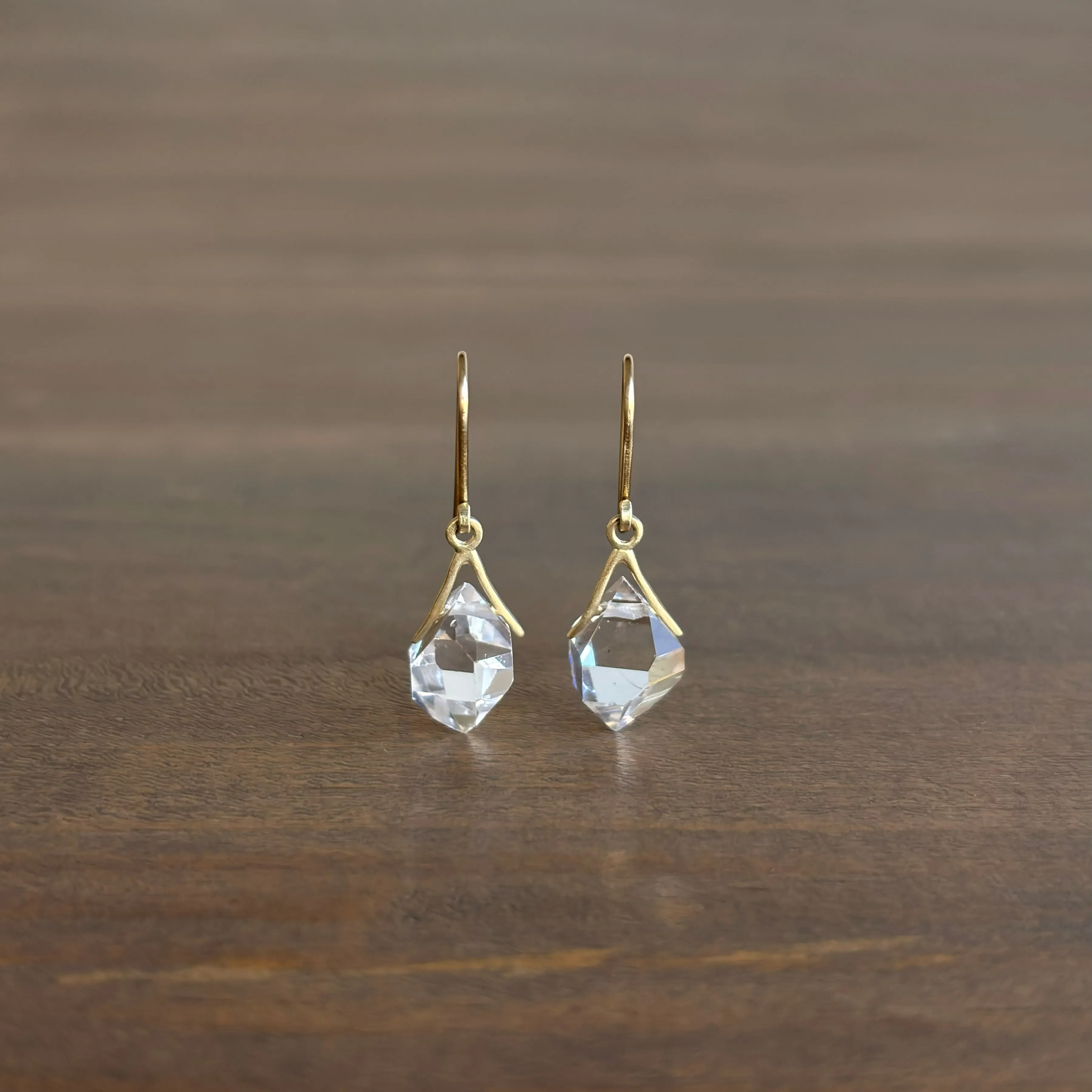 Little Gold Sticks and Stones Herkimer Earrings