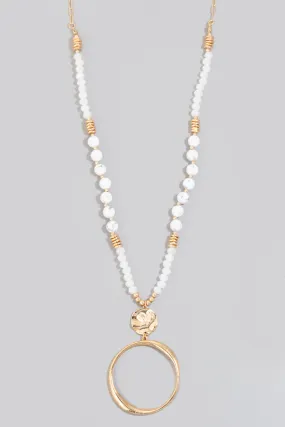Long Beaded and Circle Pendant Necklace in Gold (Assorted Colors)