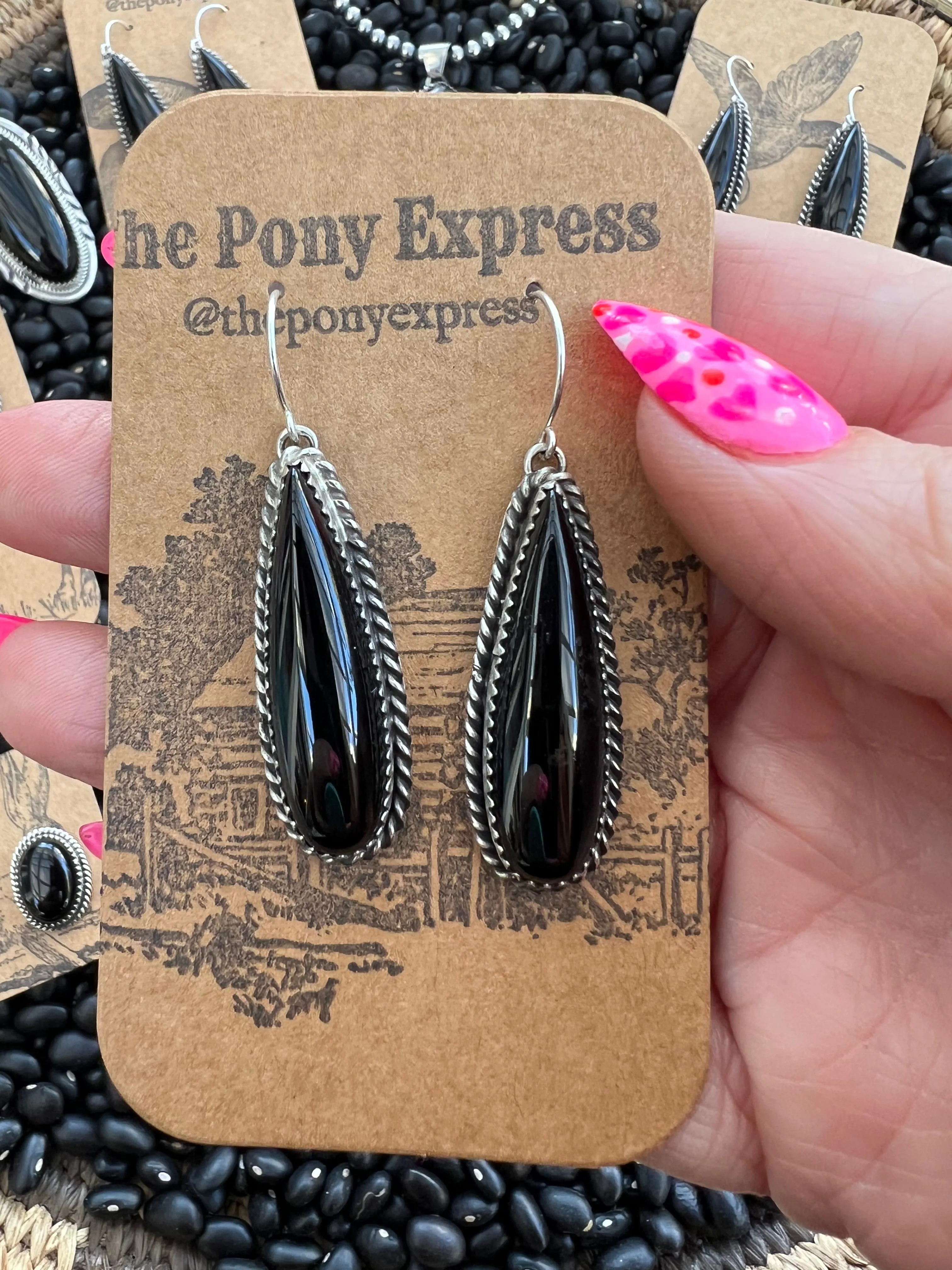 Long Jet Onyx Earrings