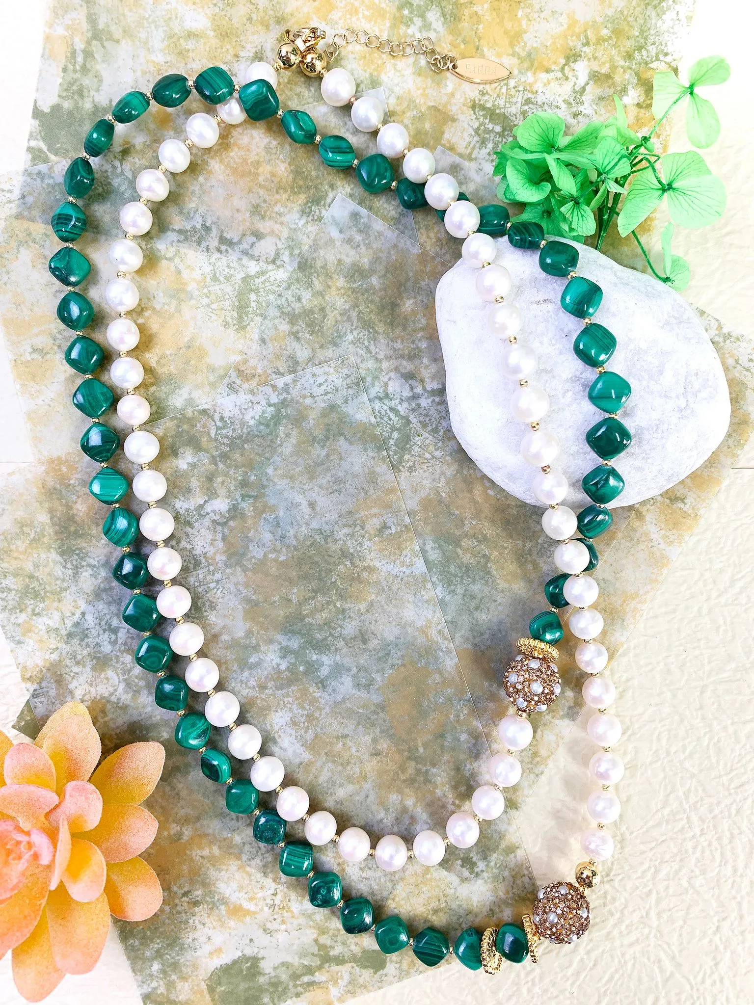 Malachite With Freshwater Pearls Multi-Way Necklace GN014