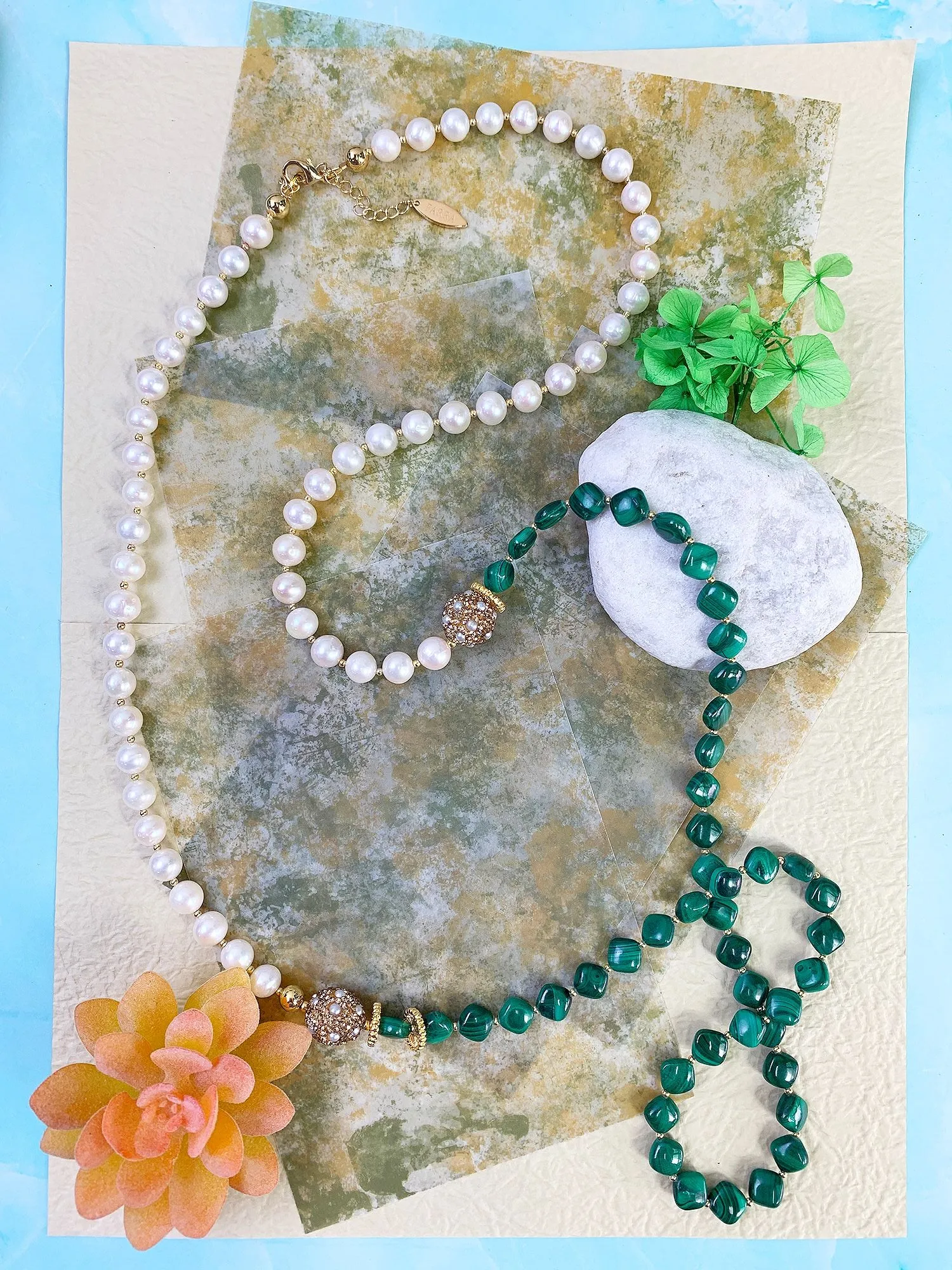 Malachite With Freshwater Pearls Multi-Way Necklace GN014